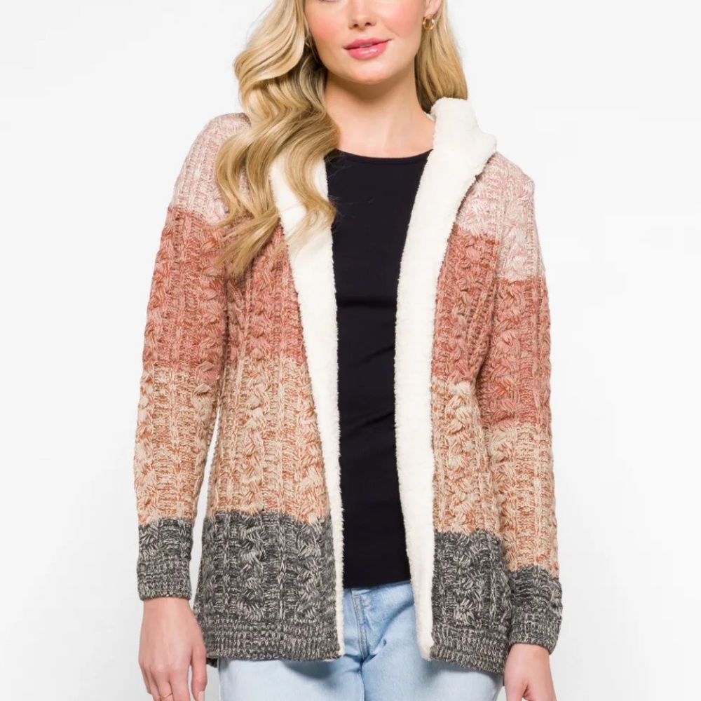 LETY & ME Helsa Sherpa Trim Cardigan